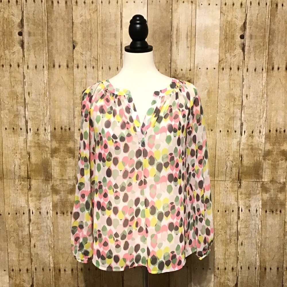Boden Semi-Sheer Leaf Print Peasant Blouse 6